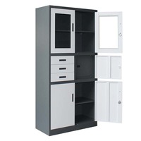 Archivador Metálico Resistente con 3 Cajones y Pedestal, Gabinete de Almacenamiento de Oficina de Acero con Cuatro Puertas Batientes