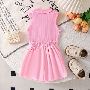 Ensemble décontracté été 2026 en coton respirant de couleur unie, <span class=keywords><strong>gilet</strong></span> et short pour bébés et enfants - Product Image 6