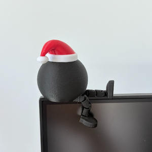 Pallina natalizia piccola nera in plastica stampata in 3D con simpatico cappello natalizio - Product Image 5