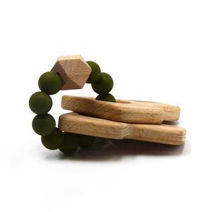 Hochets et bracelet de dentition en bois de perles en silicone pour bébés jouets souples en gros - Product Image 4