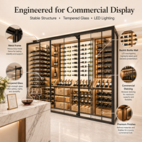 Solución Personalizada para Bodega Comercial, Sala de Exhibición de Vino de Vidrio, Estante Modular de Metal para Vino con Iluminación LED para Hotel, Restaurante, Bar