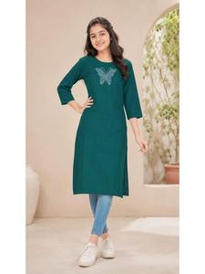 Kurti ethnique en coton slub pour filles, mode indienne traditionnelle pour enfants, tissu doux et confortable, Kurta élégante, vêtements pour filles - Product Image 6
