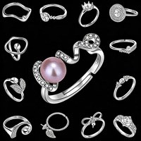 S925 Sterling Silber Perlenring-Fassung, offen, verstellbar, blanko für 6-8mm Perlen, plattiert, DIY Schmuckherstellung, verschiedene Stile, Großhandel