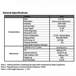 320x480 Pixel <span class=keywords><strong>3</strong></span>,5 Zoll TFT LCD Modul, 16,7M Farben, Normalerweise Schwarzer Modus, <span class=keywords><strong>3</strong></span> SPI & RGB Schnittstellen - Product Image 4