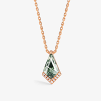 Collier pendentif en argent sterling 925 plaqué or rose 18 carats avec agate verte naturelle taille cerf-volant et zircone cubique