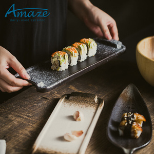 Unique Design Rectangle Leaf Shape Japanese Style Vintage Stoneware <strong>Tapas</strong> Dessert Sushi <strong>Plate</strong> for Restaurant - Product Image 3