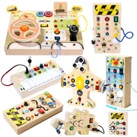 Holz-Busy-Board für Kleinkinder, sensorisches Aktivitätsbrett mit LED-Licht-Tasten, Auto-Fahr-Spielzeug, Lernspielzeug für Kinder, Geschenk, Partygeschenk