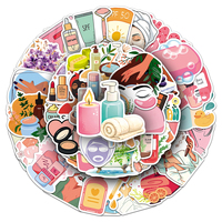 50 Pegatinas Minimalistas Personalizadas de PVC Impermeable con Temática de Belleza y Cuidado de la Piel para Carcasas de Teléfono, Cuadernos y Decoración de Muebles