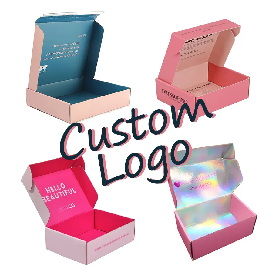 Scatola d'imballaggio di carta di cartone postale di commercio elettronico personalizzata Logo personalizzato piccola scatola di spedizione rosa ondulata con Logo