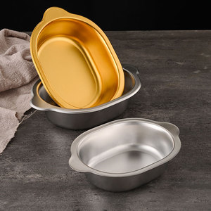 ถาดเสิร์ฟรูปวงรีสองหูทำจากสแตนเลส สีเงิน สีทอง สำหรับร้านอาหาร ใช้กับเครื่องล้างจานได้ เหมาะสำหรับใช้งานเชิงพาณิชย์ - Product Image 2