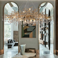 Grande suspension intérieure de luxe, noir et or, lampe suspendue à LED, décoration intérieure, style nordique moderne, lustre en cristal en forme de goutte d'eau