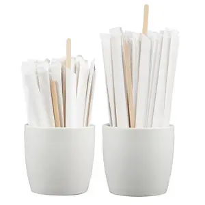 Factory Price Custom 10/14/17CM Individual Paper Wrapped Disposable Eco-Friendly Natural Bamboo Honey Stir Stick Coffee Stirrers