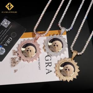 Pendentif photo en moissanite tournesol 50 mm en argent sterling 925, moissanite VVS, pendentif glacé, testeur de diamant GRA - Product Image 1