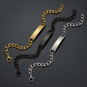 Custom logo Text Hypoallergenic Blank Engraved Cuban Chain Stainless Steel Curved <strong>Hand</strong> Bands and <strong>Bracelets</strong> Bangle for Men Women - Product Image 3