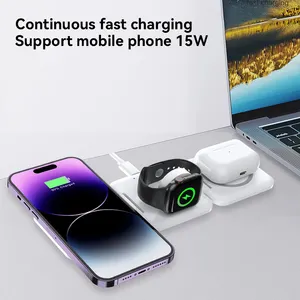 3 In 1 Folding Magnetic Wireless Charger 15w Fold Fast Charging Stand Mobile Phone Support Portable Foldable Wireless Charger