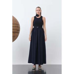 <b>Women's</b> Denim <b>Skirt</b> with Gathered Waist and Belt Detail - 20649ETK - <b>NAVY</b> - Product Image 2