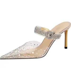Luxury Design crystal rhinestone clear transparent PVC women sandals sexy point toe high heels wedding women sandals shoes