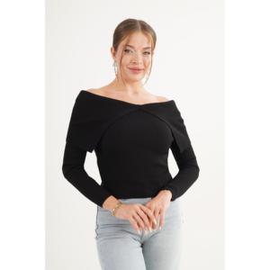<b>Black</b> <b>Off</b> <b>Shoulder</b> Knit <b>Top</b> Women Full <b>Sleeve</b> Casual Soft Ribbed Sweater <b>Long</b> <b>Sleeve</b> <b>Top</b> For Everyday Wear - Product Image 4