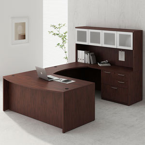 Juego de escritorio de oficina ejecutiva en forma de U con cajón y gabinete de pared trasero Juego de librería Escritorio de mesa de oficina de madera - Product Image 1