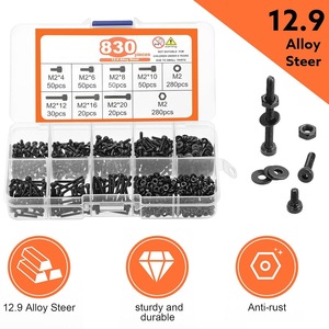 M2 Alloy Steel <b>Screw</b> Nut Bolt Washers Set 830pcs 12.9 Grade Metric Black <b>Galvanized</b> Construction Use - Product Image 5