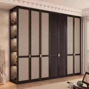 Armario de Madera Negro de Lujo para Dormitorio, Mueble de Madera con Puerta de Vidrio Tejido de Ratán - Product Image 2