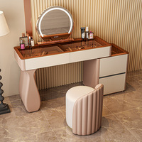 Coiffeuse multifonctionnelle de luxe léger avec miroir intégré et tiroirs, grande taille, éclairage LED, pour chambre à coucher, hôtel et salon