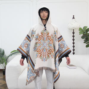 Poncho-couverture à capuche en tapisserie tissée personnalisée à faible MOQ, motif <span class=keywords><strong>baroque</strong></span> vintage, couverture jacquard surdimensionnée et portable - Product Image 3