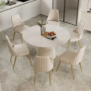 New Modern luxury Home Furniture Dinning Room Set 4 6 Seater Microfiber Leather Round White Marble Dining Table For Restaurant