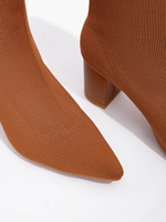 Bottines à bout pointu en tricot pour femmes, bottines courtes à talon haut, chaussures tendance automne-hiver