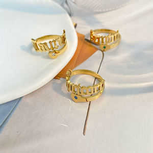 Nueva letra abierta retro <span class=keywords><strong>amor</strong></span> circón incrustaciones de acero inoxidable chapado en oro doce conjunto anillo joyería ajustable - Product Image 5