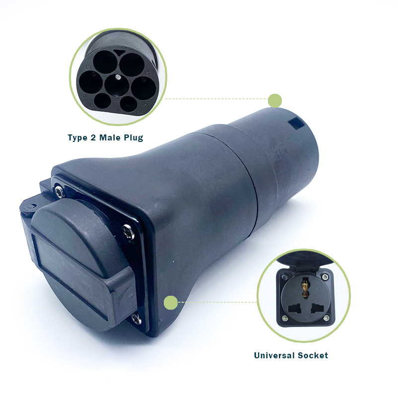GUWIEYG Adaptador Tipo 2 a Schuko, Tipo 2 a Enchufe Europeo para Motocicletas Eléctricas y Bicicletas Eléctricas, Cargador EV de 16 A o Adaptador de Estación de Carga IEC 62196