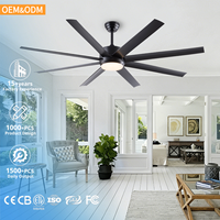 Ventilateur de plafond moderne de 60 pouces avec lumière LED, 8 pales, moteur DC, télécommande, 6 vitesses, débit d'air élevé pour ferme, garage, salon