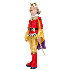 Kinder Goldener Edelkönig Kostüm Roter Lila Umhang Krone Zepter Halloween Cosplay Party Outfit - Product Image 2