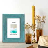 Bingkai Foto Kayu Teal Distressed Ramah Lingkungan dengan Alas Putih untuk Foto, Dua Fungsi untuk Meja dan Dinding, untuk DIY Rumah