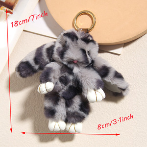 Porte-clés Peluche Lapin en Fourrure 18cm Doux et Mignon avec Pompon, Pendentif Lapin Rose Léopard pour Pâques - Product Image 2