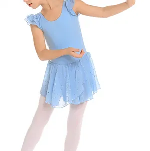 ชุดเต้นบัลเล่ต์แขนกระพือสำหรับเด็กผู้หญิง,ชุดยิมนาสติกชุดรัดรูปกระโปรงเต้นรำเจ้าหญิงกระโปรงตูตู