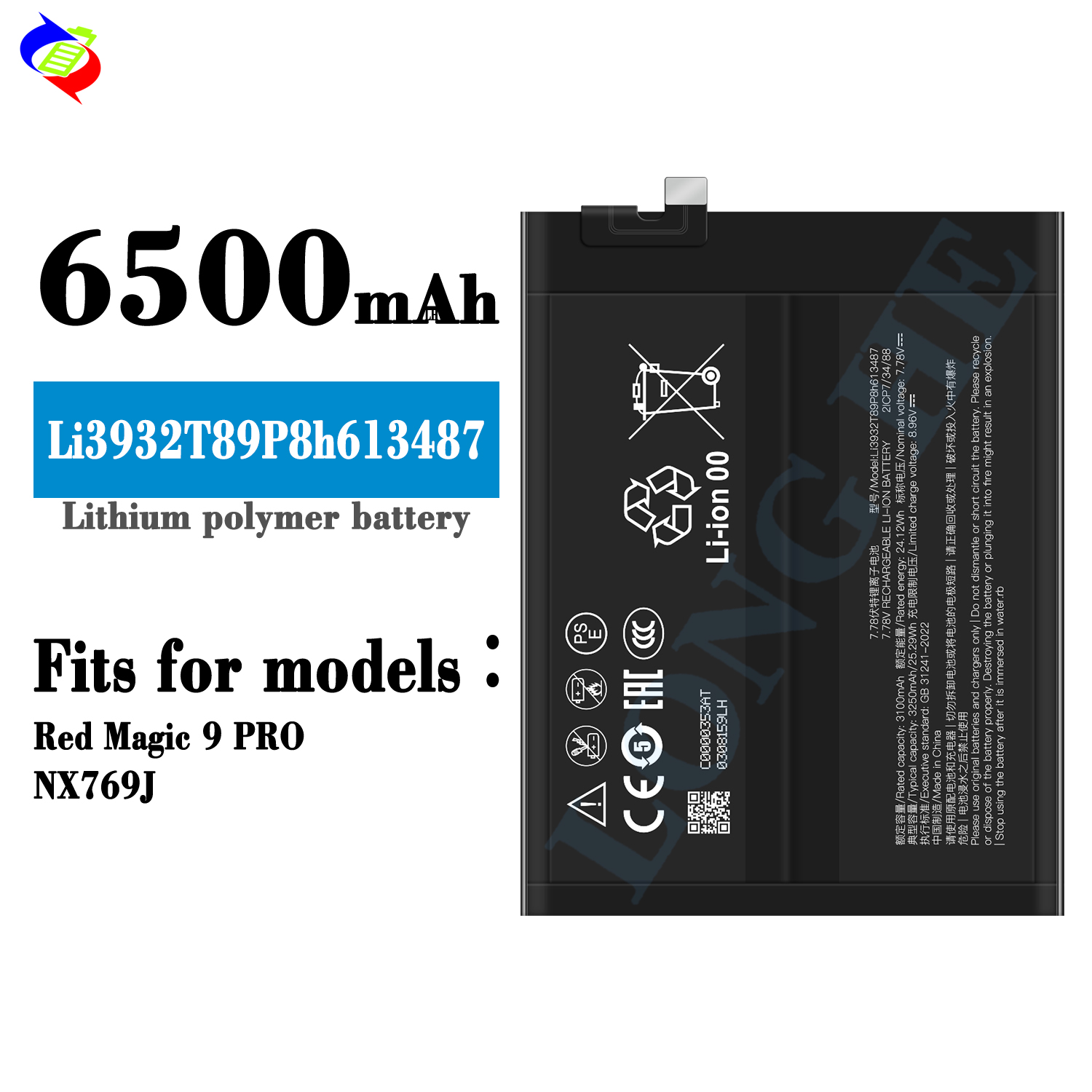 ZTE Red Magie 9 PRONX769J için 6500mAh Li-ion Pil, 1 Yıl Garanti