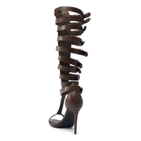 Sandales à talons aiguilles personnalisées pour femmes, sandales gladiateur à hauteur du genou avec lanières à boucle, sandales à talons tendance pour femmes