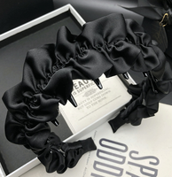 Schwarzes Satin-Haarband für Damen – Rutschfestes, hochwertiges Haarband mit Zähnen und Blumenmuster für Valentinstag und Abschlussfeier