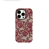 Coque de téléphone hybride double couche 2-en-1 personnalisée à motif floral rose rouge en dentelle pour iPhone 17, coque mobile par sublimation pour iPhone 17 16 15 Pro Max
