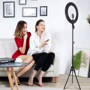 Tianmei – Anneau lumineux 18 <span class=keywords><strong>pouces</strong></span> à <span class=keywords><strong>prix</strong></span> réduit, mode tactile, miroir 45 cm, interrupteur à distance, 480 LED bicolores 3200K-6500K, 3 supports pour téléphone, ABS+PC - Product Image 6