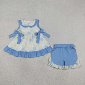Conjuntos de Ropa para Niñas Pequeñas, Boutique RTS, Estampado Floral a Cuadros, Lazos de Verano, Bonitos Volantes, Camisa y Pantalones Cortos, 2 Piezas - Product Image 2