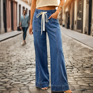 Jeans Casuales de Pierna Ancha para Mujer, Moda Europea y Americana, Diseño Sky Star, Cintura Alta, Secado Rápido - Product Image 2