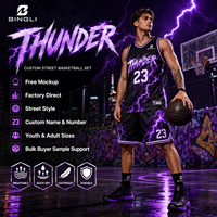 Maillot de basket-ball Streetwear personnalisé avec nom et numéro, sublimation intégrale, séchage rapide, léger, en mesh, Purple Lightning Thunder Street Fit