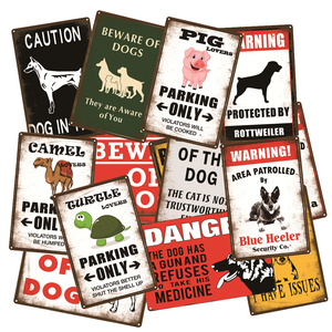 Set di Targhe in Latta Vintage Divertenti per Amanti degli Animali 'Solo Parcheggio Autorizzato', Insegna in Metallo Retrò con Effetto Invecchiato 'Attenzione <span class=keywords><strong>Cane</strong></span>' per Decorazione Garage e Giardino - Product Image 1