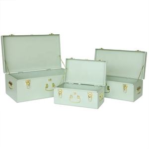 特注セット3個グリーンメタル収納トランク化粧品収納トランク装飾家庭用金属トランク工場 - Product Image 4