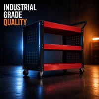 Carrito de Herramientas Profesional de 3 Niveles con Tableros Laterales de Altura Completa y Ruedas