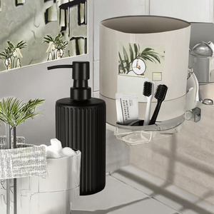 Modern Home Decor Bathroom Accessories <b>Set</b> 1-Piece Glass & Plastic Accessory <b>Set</b> Includes <b>Soap</b> Dispenser & Toothbrush Holder - Product Image 3