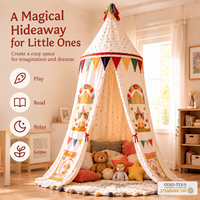 Moustiquaire de lit pour enfants 100% Coton, suspendue au plafond, avec guirlande de fanions imprimés colorés pour chambre d'enfant, 245 cm, portable et pliable