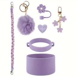 Lot de 7 sangles de transport pour gobelet, chaîne décorative pour gobelet, pendentif pompon, support de gobelet anti-chute, capuchon de paille anti-poussière - Product Image 3